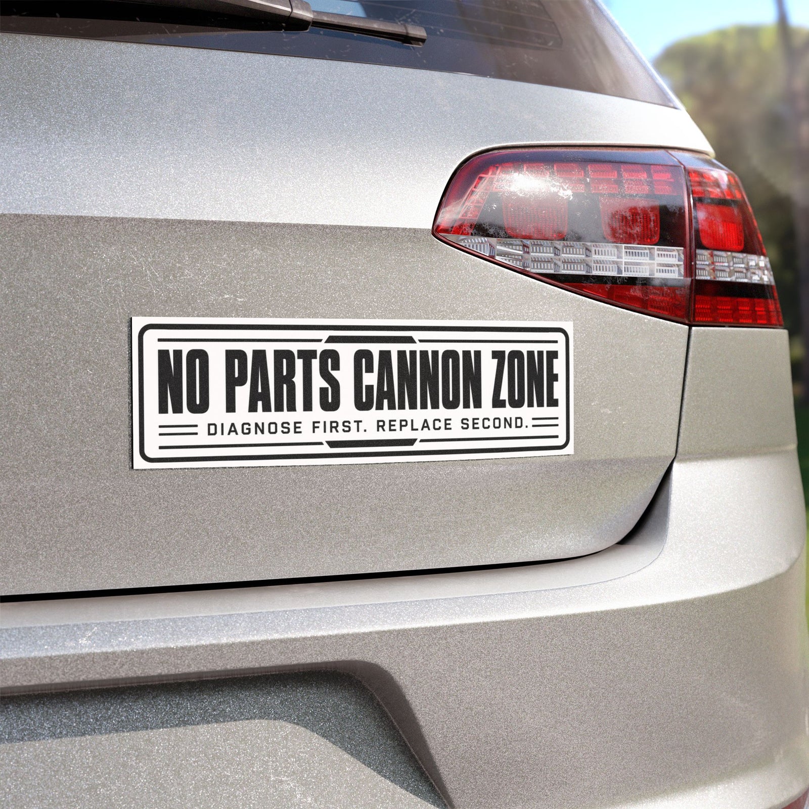 No Parts Cannon Zone Car Magnet – Funny Mechanic Diagnostic Bumper Sticker